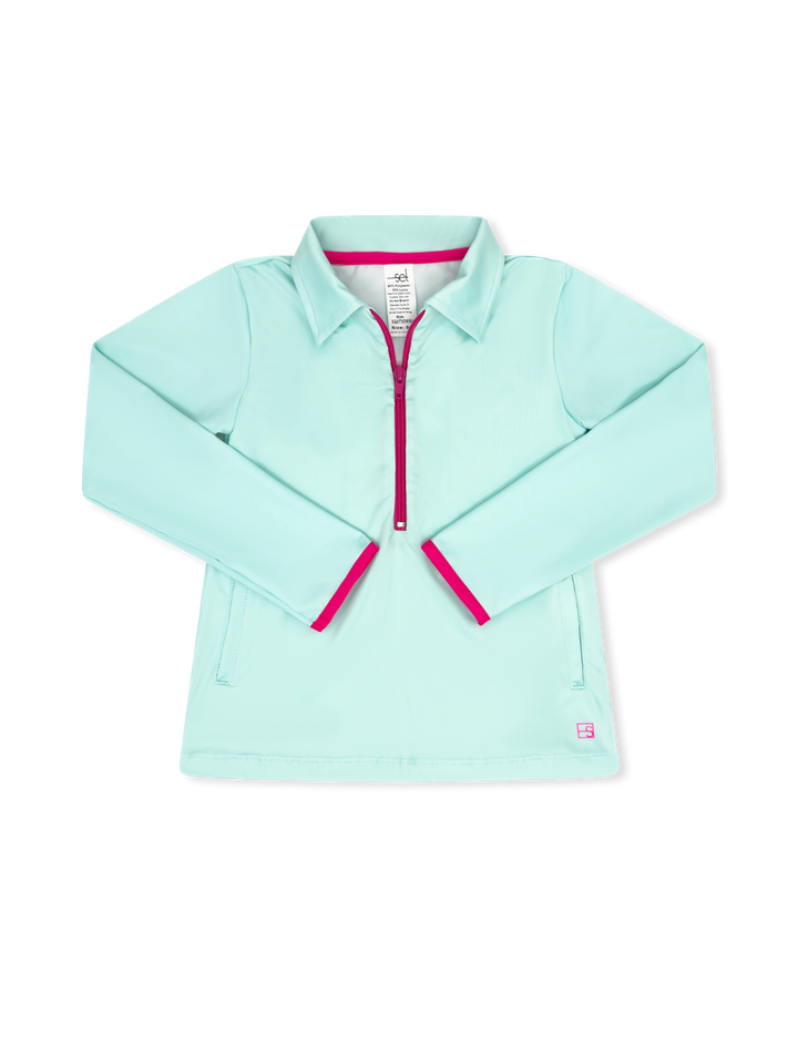 Heather Half Zip - Cool Mint, Power Pink