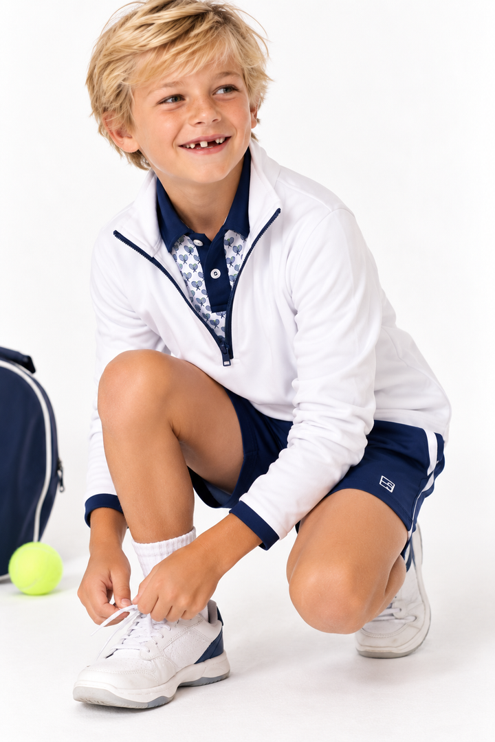Henry Half Zip - Pure Coconut, Nantucket Navy