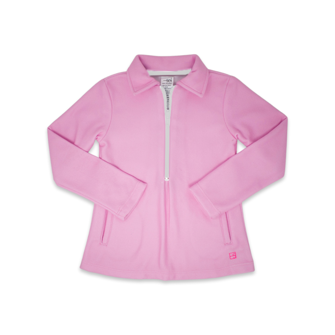 Heather Half Zip - Cotton Candy Pink Fleece, Pure Coconut