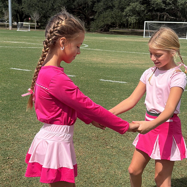Taylor T Long Sleeve - Power Pink, Coconut White.