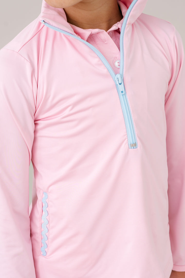 Heather Half Zip - Cotton Candy Pink, Cotton Candy Blue.
