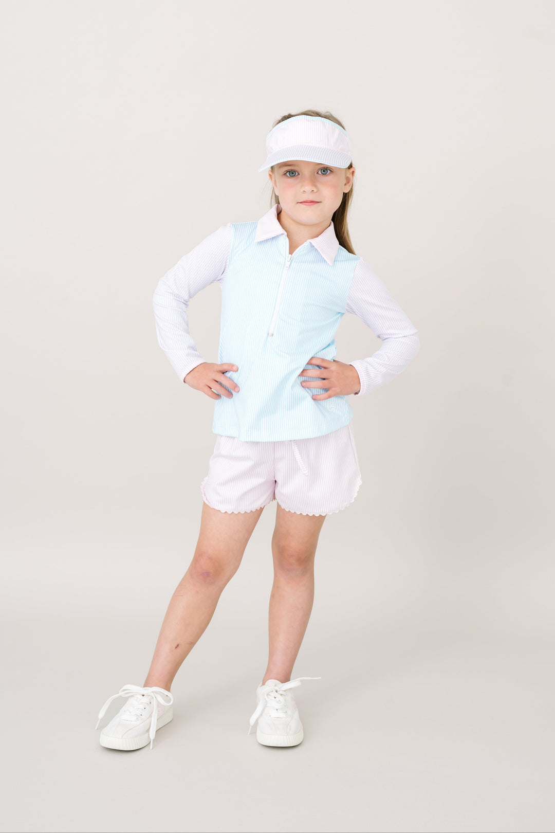 Heather Half Zip - Cotton Candy Blue, Cotton Candy Pink, Petal Purple Ministripe