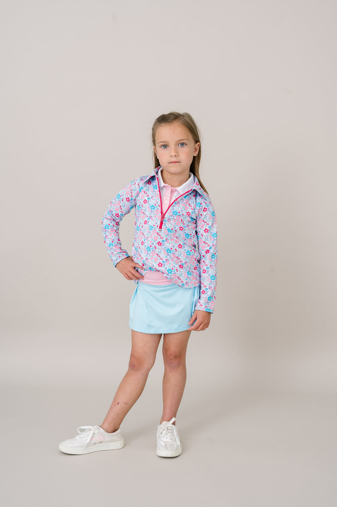 Heather Half Zip - Bloomberry Floral, Power Pink
