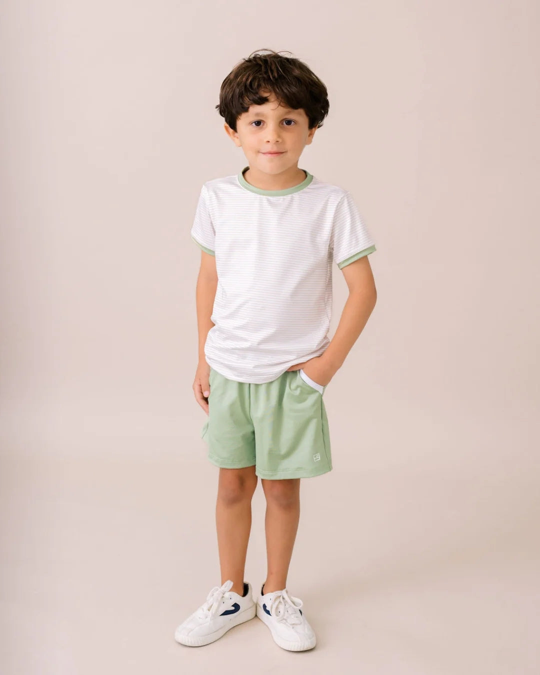 Bradley Basic Tee -  Sandstone Ministripe, Pistachio Green