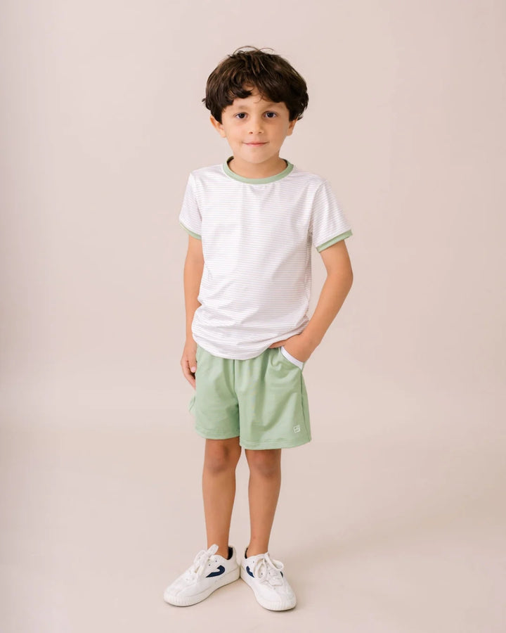 Bradley Basic Tee -  Sandstone Ministripe, Pistachio Green