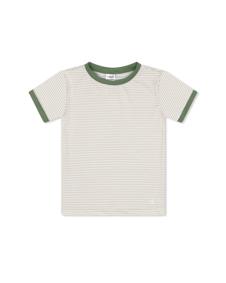 Bradley Basic Tee -  Sandstone Ministripe, Pistachio Green
