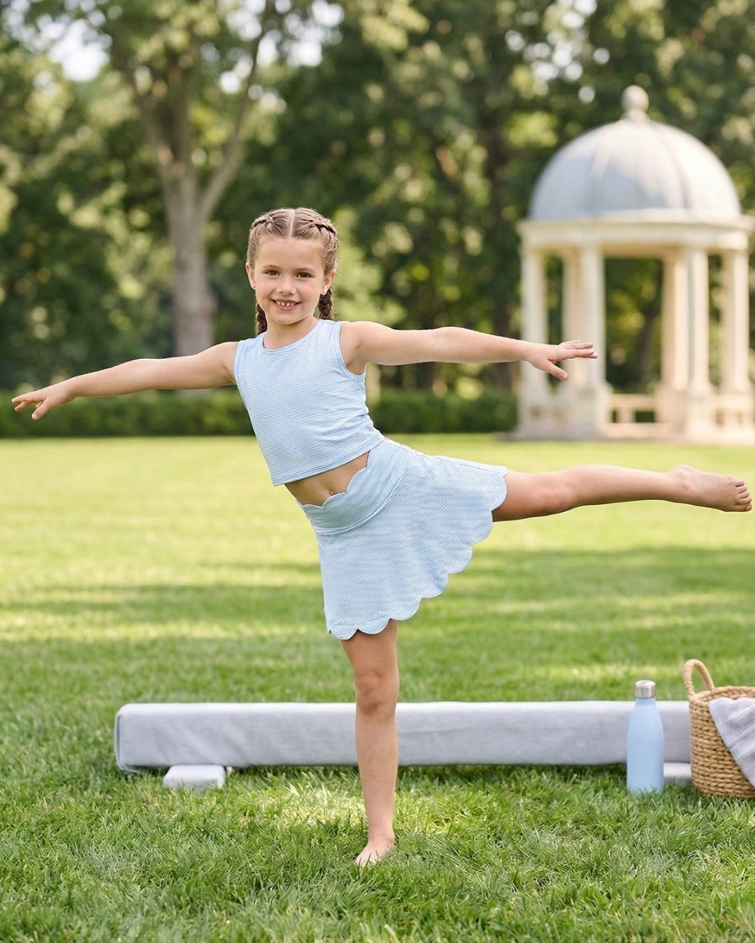 Maggie Mid-Rise Tank - Cotton Candy Blue Ministripe
