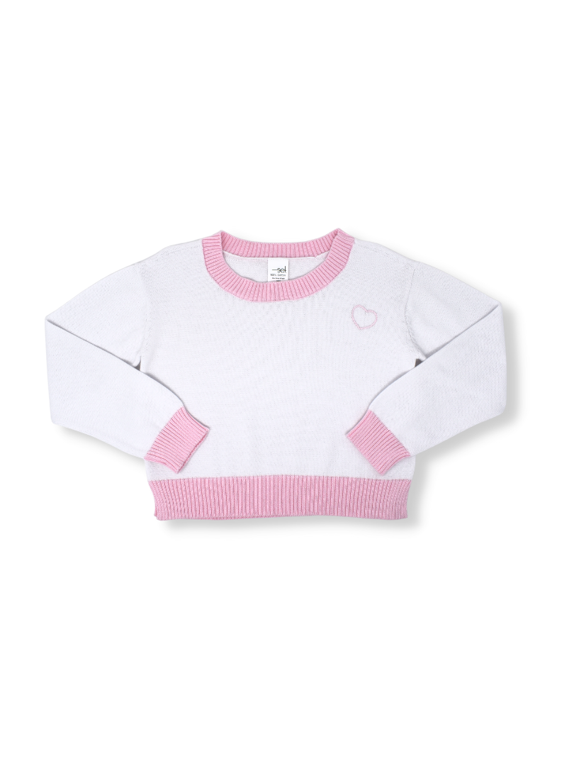 Stella Sweater - White/Pink/Heart