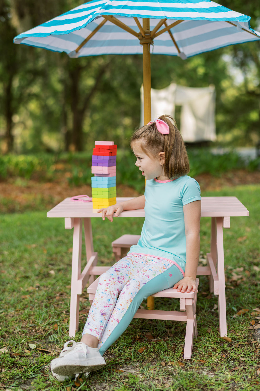 Lindsay Long T - Turq/Pink