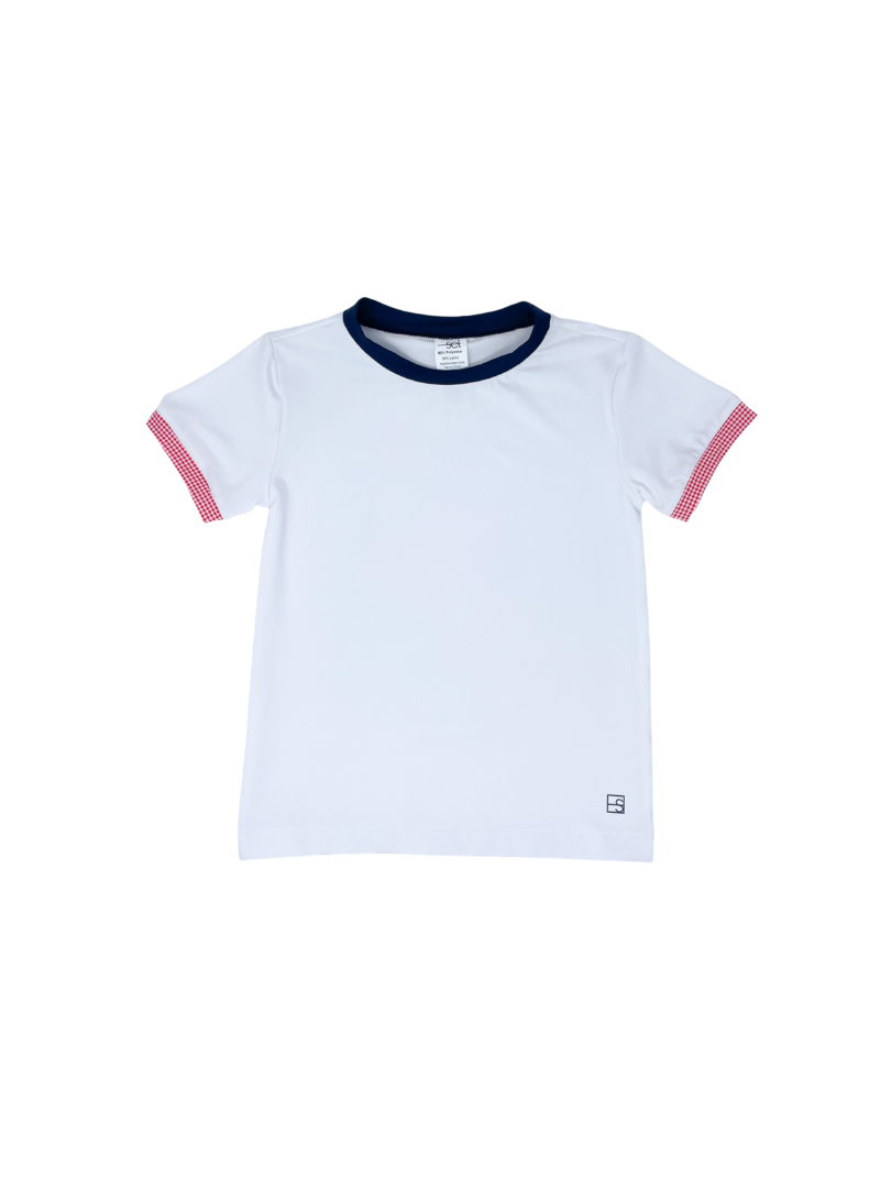 Bradley Basic T - Pure Coconut / Nantucket Navy / Candy Apple Red MiniGingham
