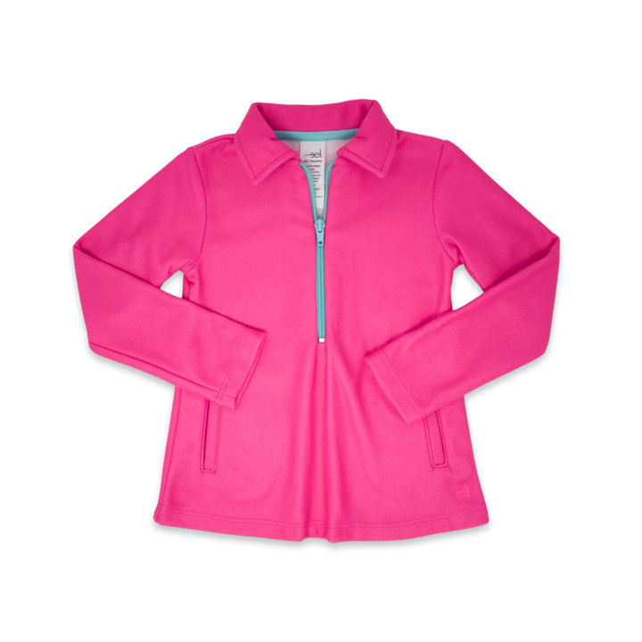 Heather Half Zip - Power Pink Fleece, Totally Turquoise