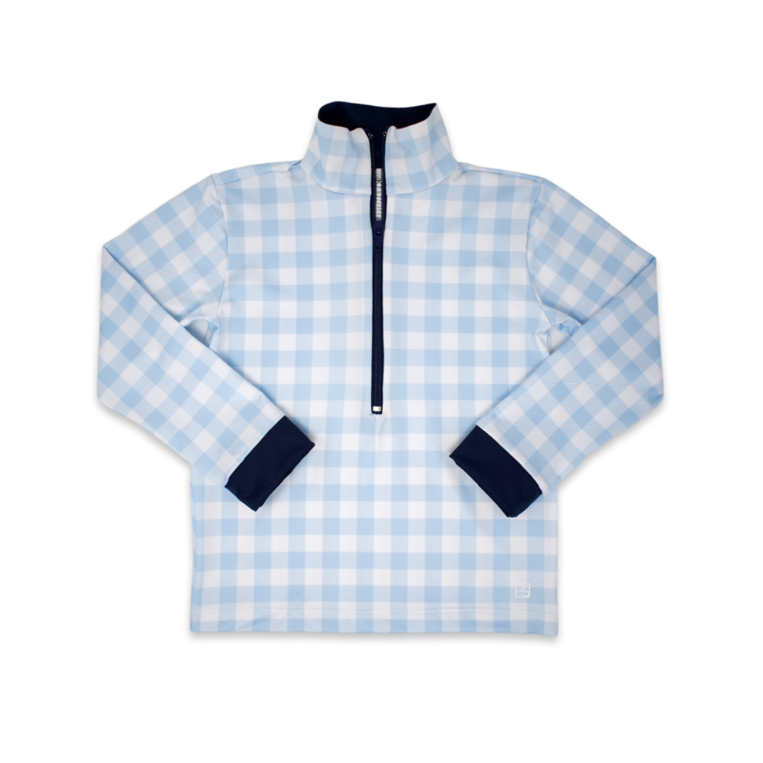 Henry Half Zip -  Cotton Candy Blue Buffalo Check, Nantucket Navy