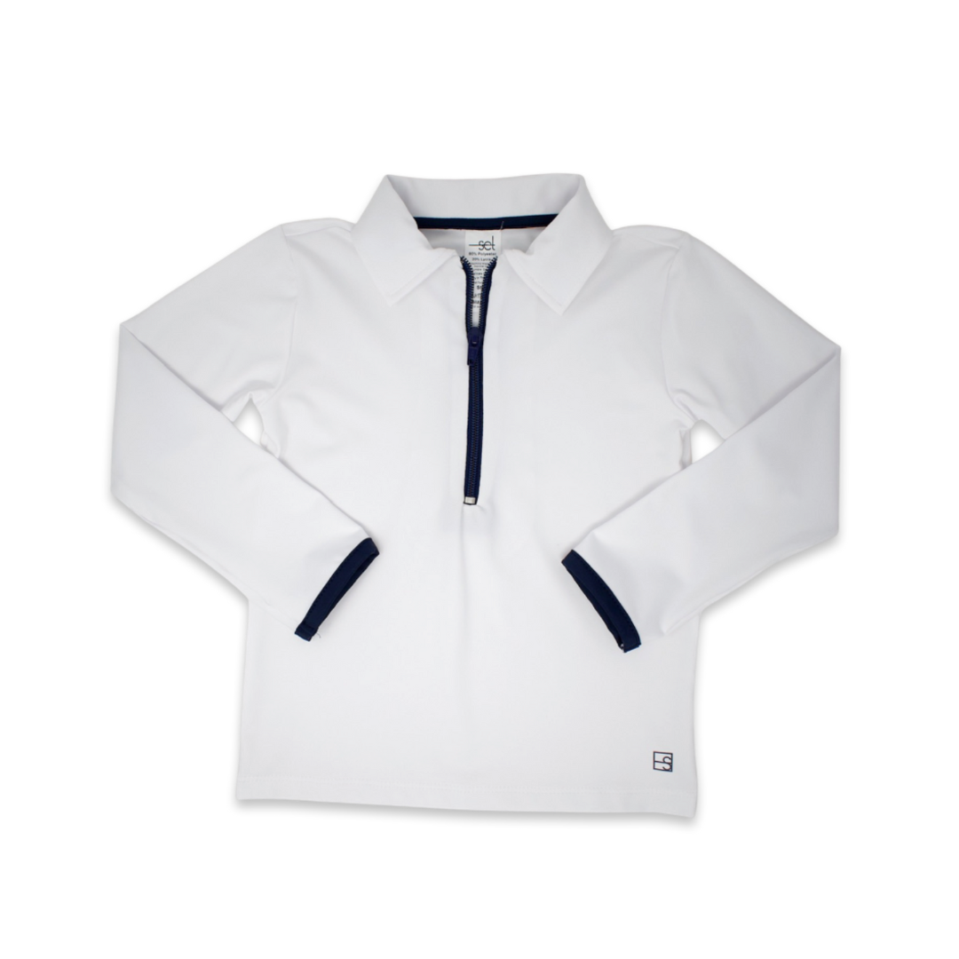 Henry Half Zip - Pure Coconut, Nantucket Navy