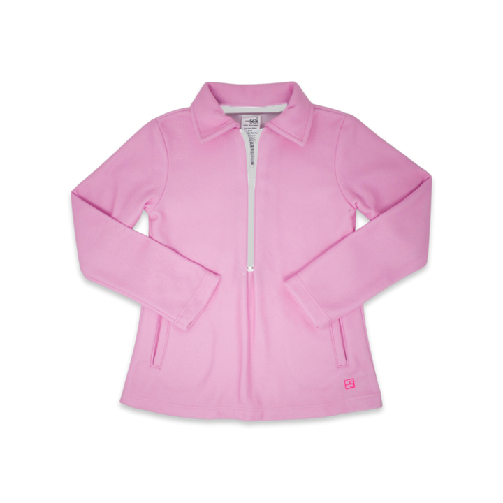 Heather Half Zip - Cotton Candy Pink Fleece, Pure Coconut