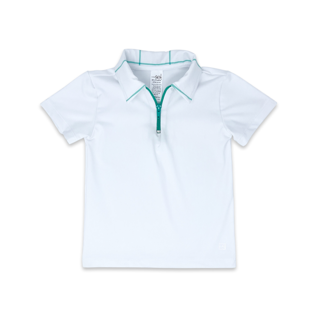 Blake Half Zip Tee - Pure Coconut, Mint Windowpane