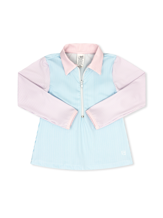Heather Half Zip - Cotton Candy Blue, Cotton Candy Pink, Petal Purple Ministripe