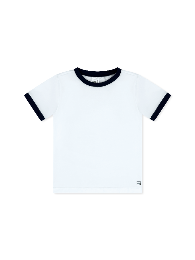 Bradley Basic Tee -  Pure Coconut, Nantucket Navy