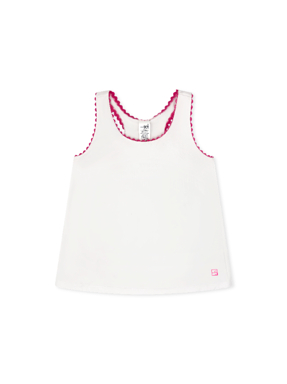 Riley Tank -  Pure Coconut, Power Pink Ric Rac
