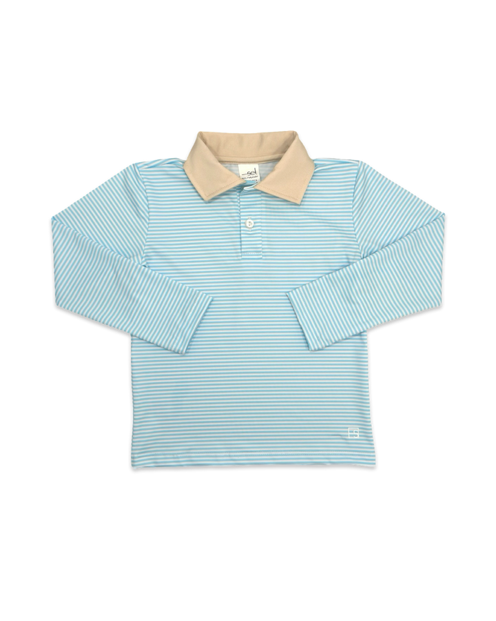 Parker Polo Long Sleeve - Cotton Candy Blue Ministripe, Sandstone Khaki