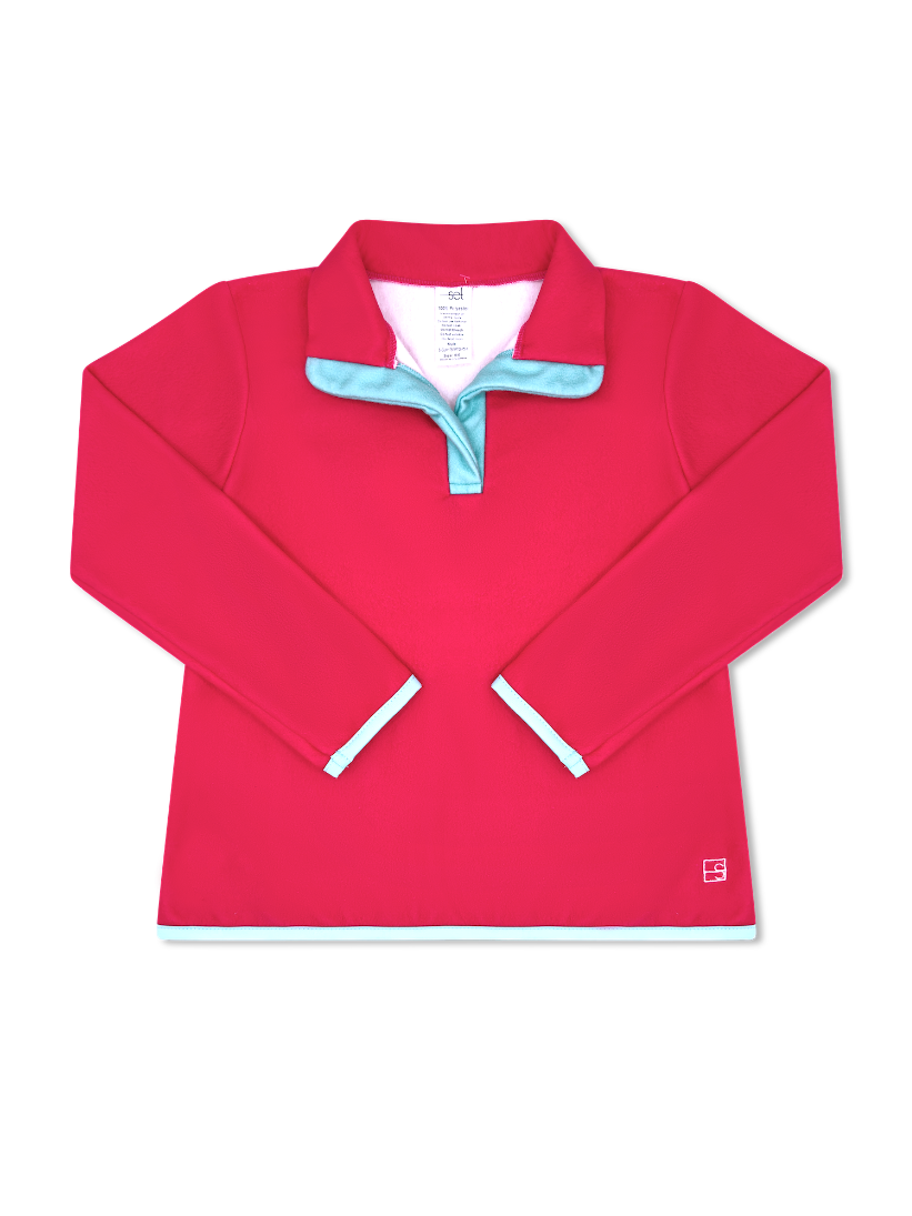 Poppy Pullover - Flower Pink Fleece, Totally Turquoise