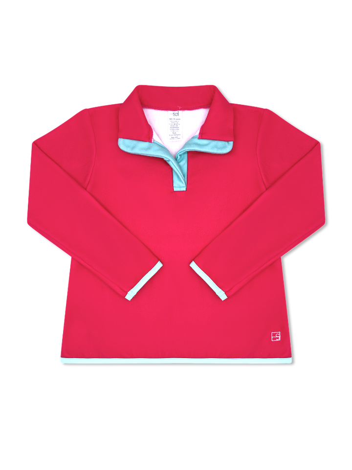 Poppy Pullover - Flower Pink Fleece, Totally Turquoise