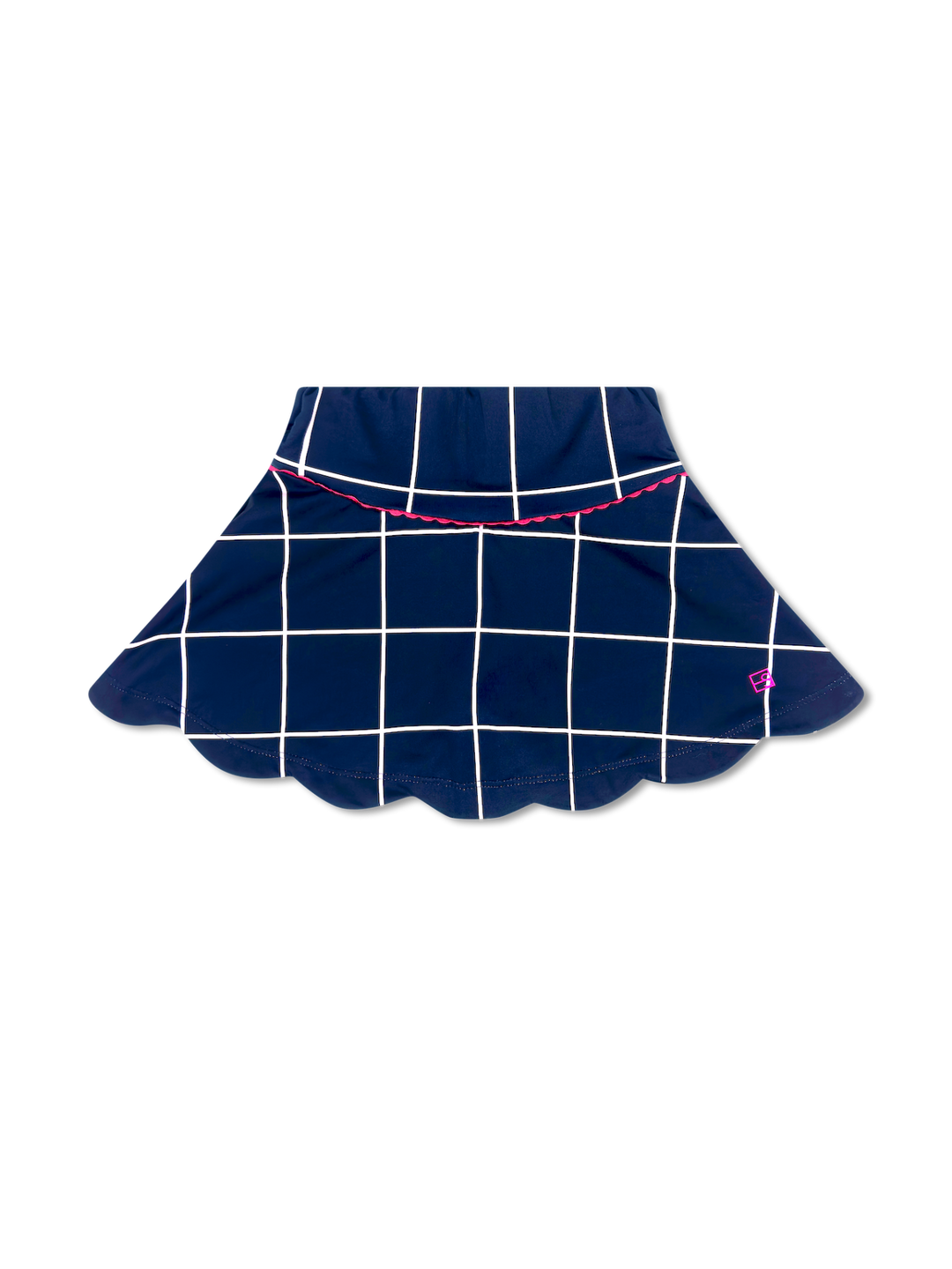 Zoe Scallop Skirt - Nantucket Navy Willington Windowpane, Power Pink
