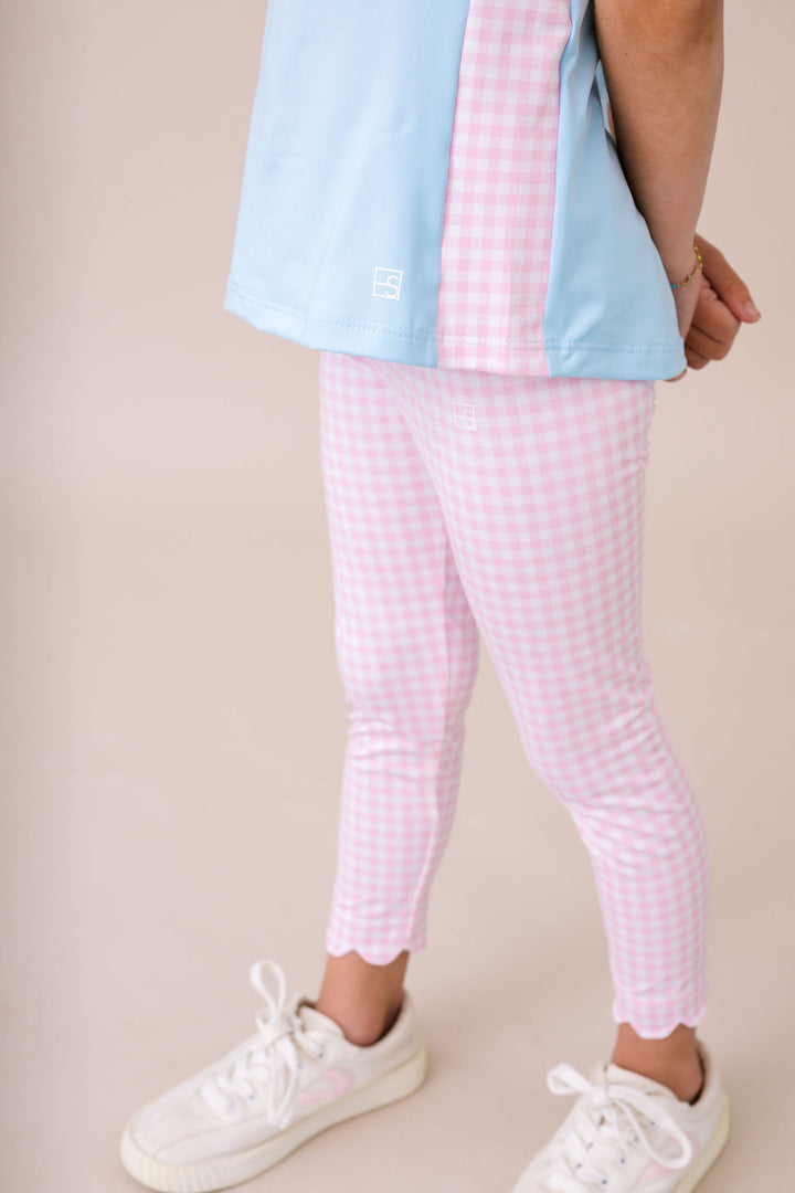 Sadie Scallop Legging - Cotton Candy Pink Check
