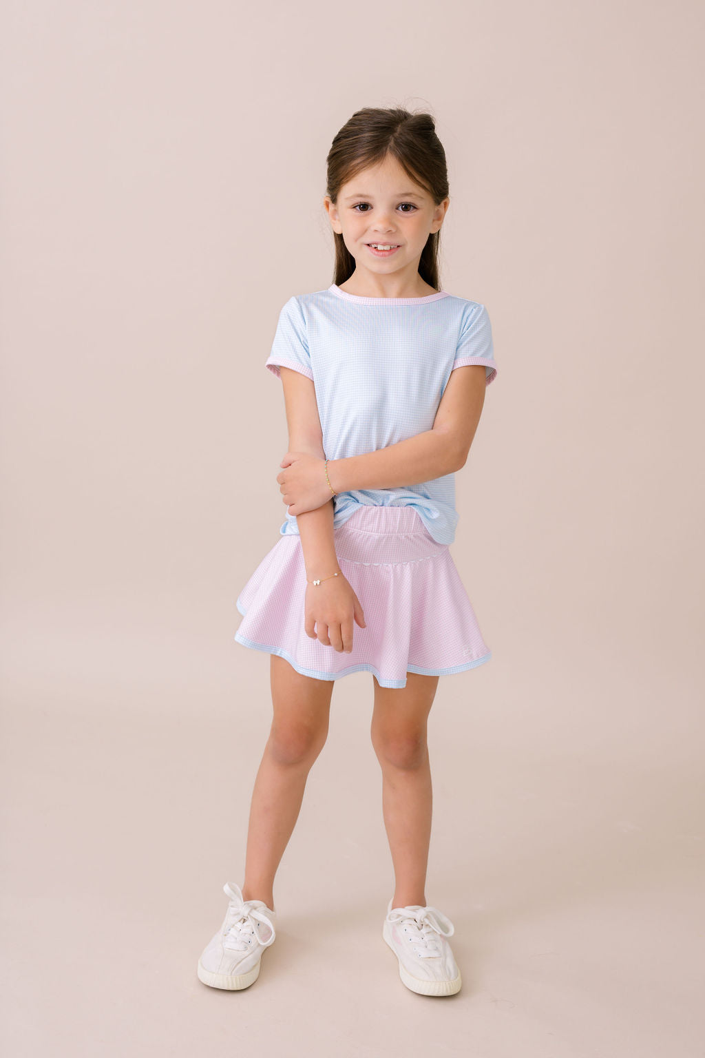 Quinn Skort - Cotton Candy Pink Minigingham, Cotton Candy Blue Minigingham