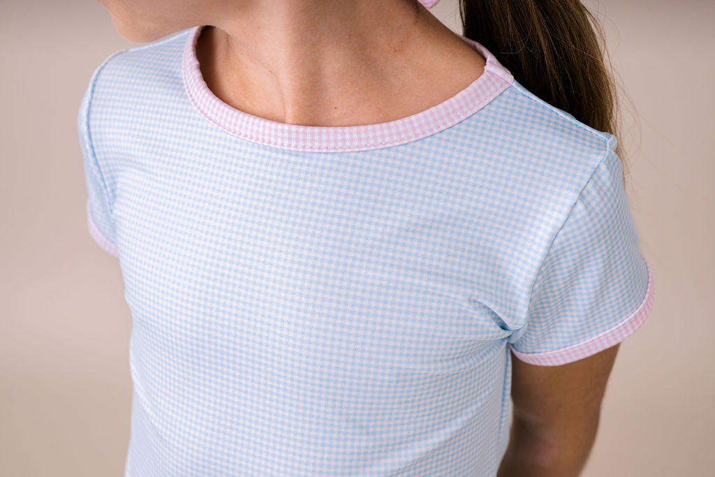 Bridget Basic T - Cotton Candy Blue Minigingham, Cotton Candy Pink Minigingham