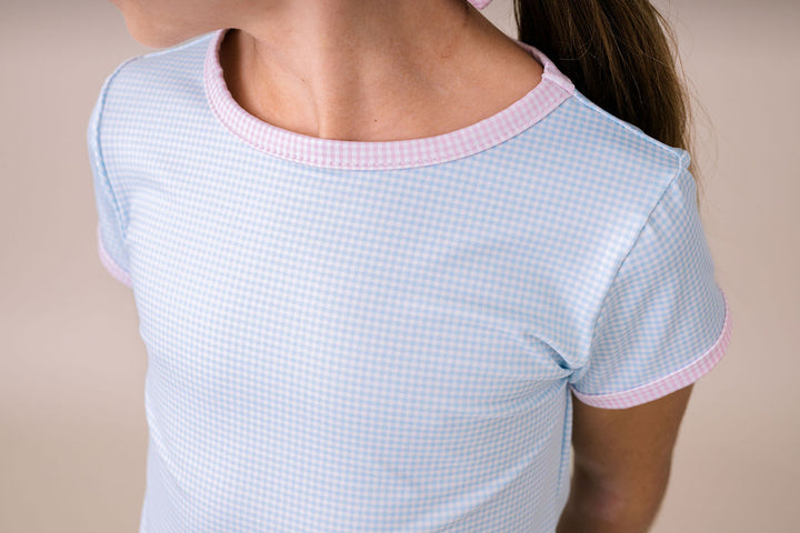 Bridget Basic T - Cotton Candy Blue Minigingham, Cotton Candy Pink Minigingham