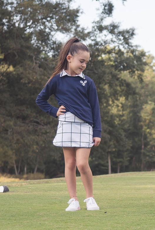 Teagan Tennis Skort - Pure Coconut, Nantucket Navy Willington Windowpane