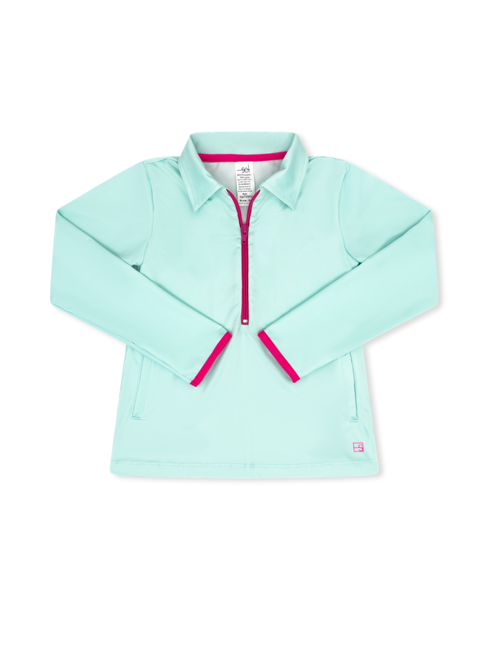 Heather Half Zip - Cool Mint, Power Pink