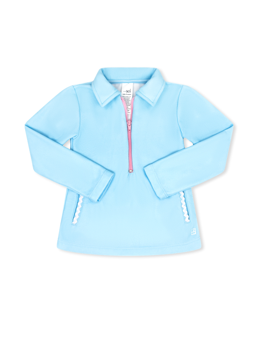 Heather Half Zip - Cotton Candy Blue, Flamingo Pink