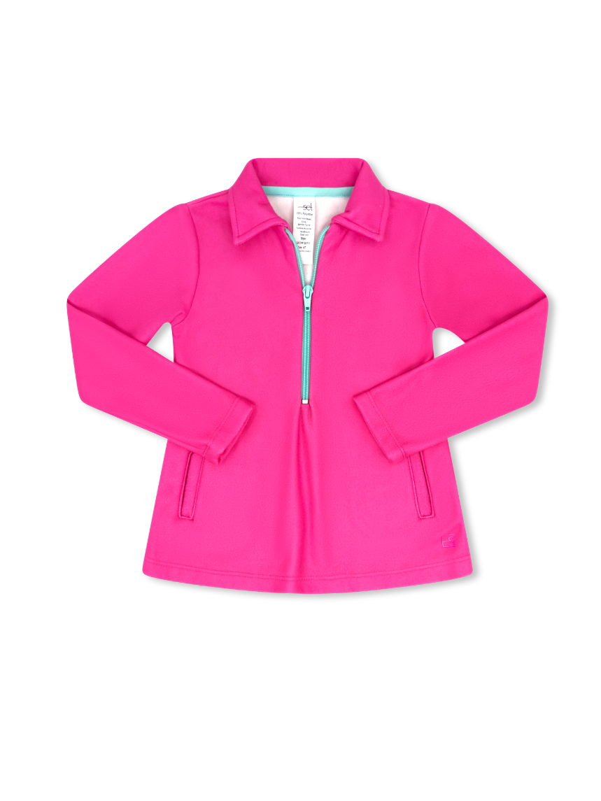 Heather Half Zip - Power Pink Fleece, Totally Turquoise