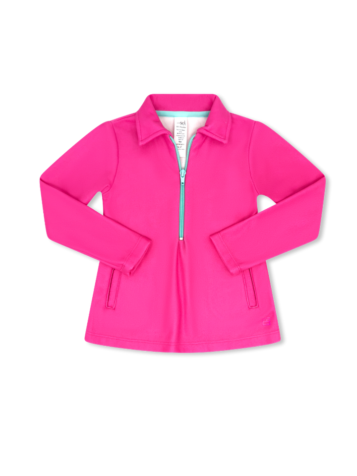 Heather Half Zip - Power Pink Fleece, Totally Turquoise