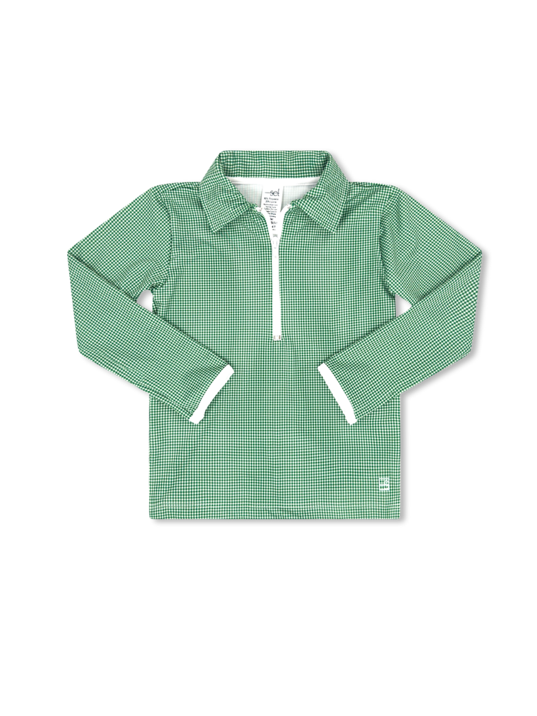 Henry Half Zip - Augusta Green Minigingham, Pure Coconut