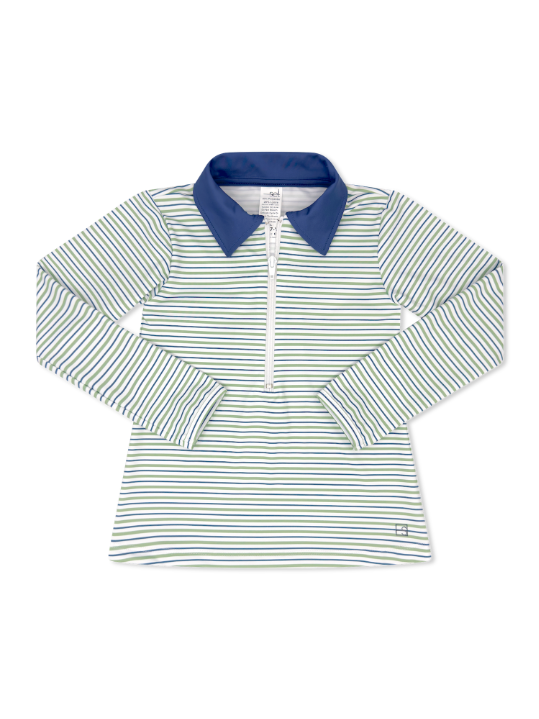 Heather Half Zip - Pistachio Green Stripe