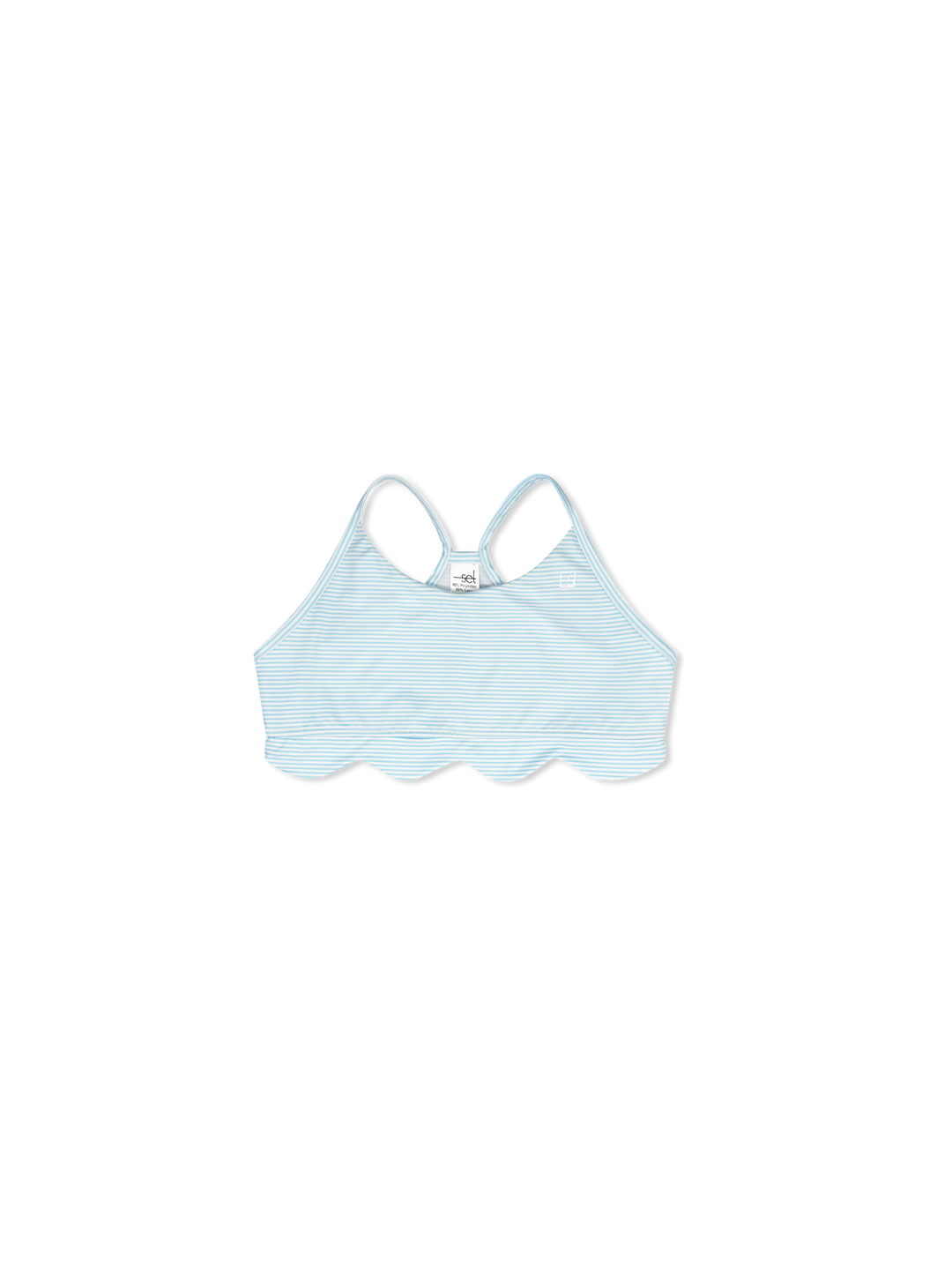 Becca Scallop Sports Bra - Cotton Candy Blue Ministripe