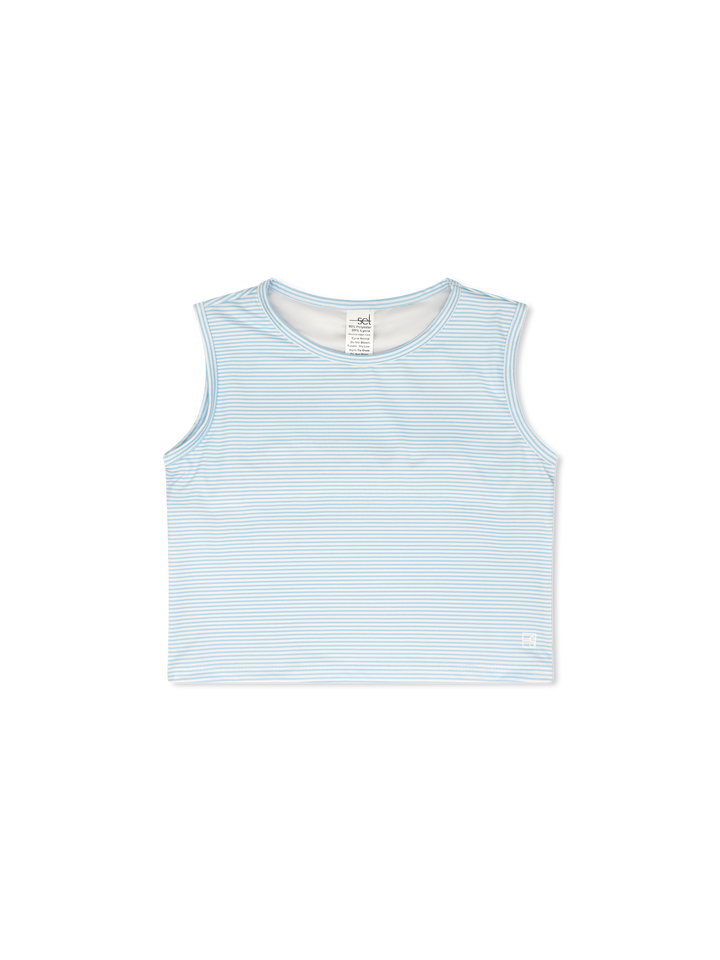 Maggie Mid-Rise Tank - Cotton Candy Blue Ministripe
