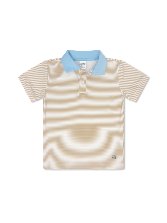 Parker Polo -  Sandstone Ministripe, Cotton Candy Blue