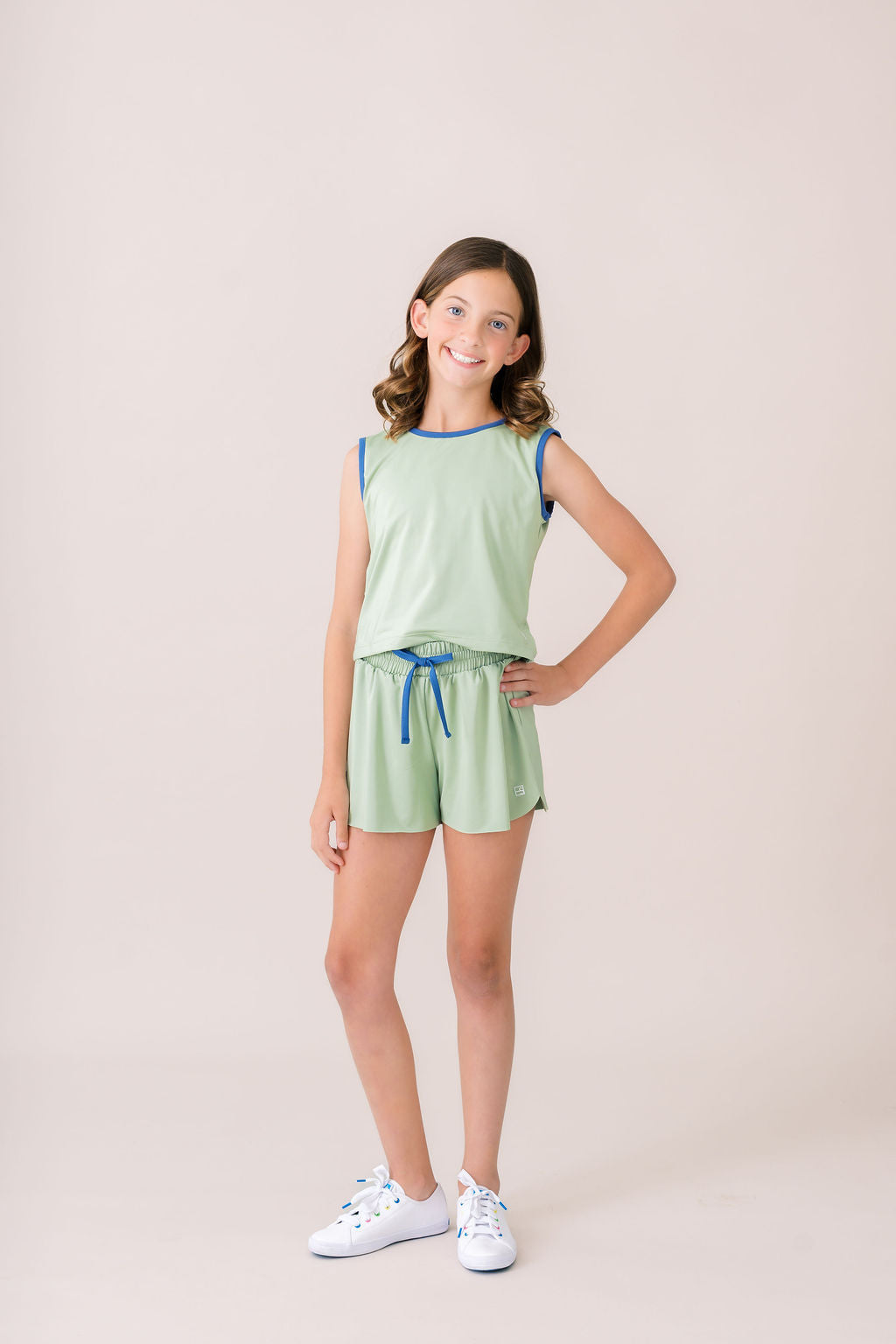 Maggie Mid-Rise Tank - Pistachio Green, Baton Rouge Blue
