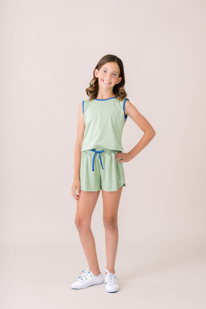 Maggie Mid-Rise Tank - Pistachio Green, Baton Rouge Blue