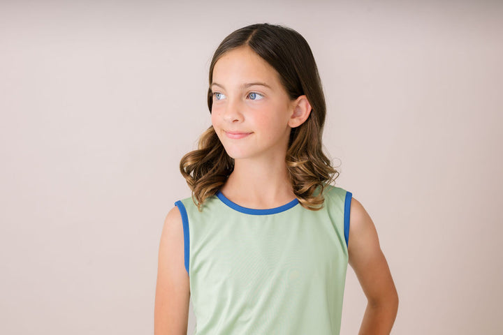 Maggie Mid-Rise Tank - Pistachio Green, Baton Rouge Blue