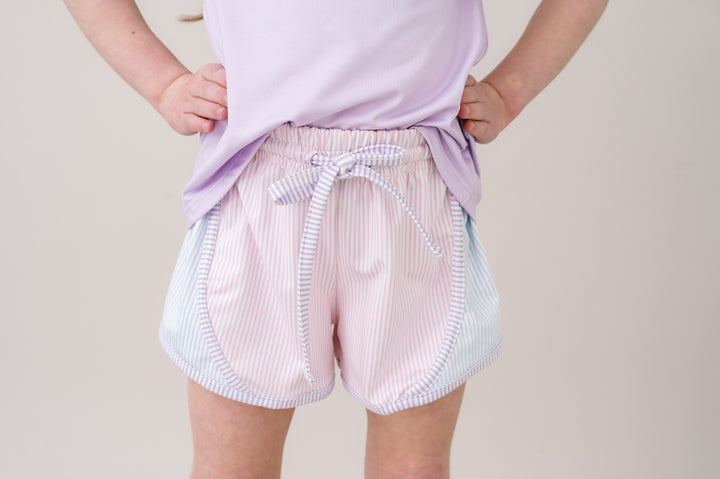 Elise Short - Cotton Candy Pink,  Cotton Candy Blue, Petal Purple Ministripe