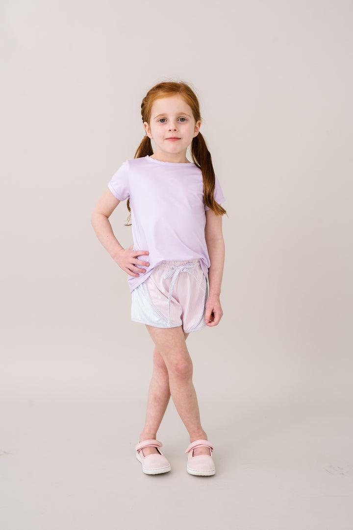 Elise Short - Cotton Candy Pink,  Cotton Candy Blue, Petal Purple Ministripe