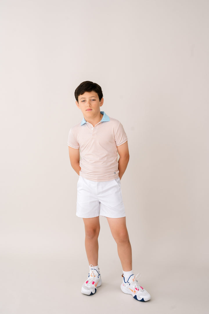 Parker Polo -  Sandstone Ministripe, Cotton Candy Blue