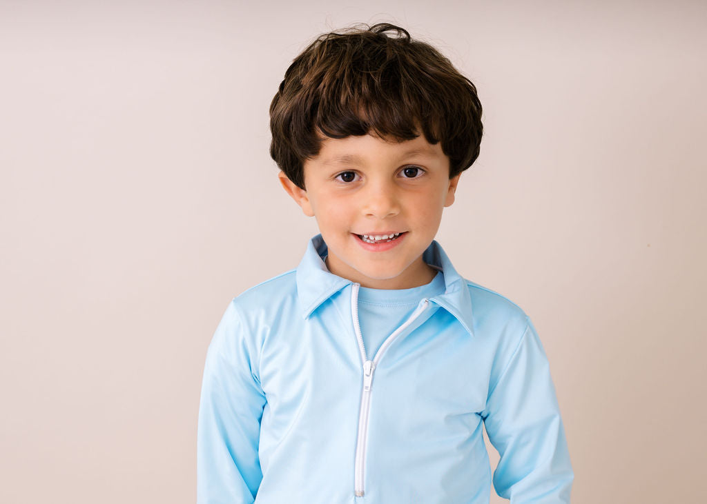 Henry Half Zip -  Cotton Candy Blue, Pure Coconut