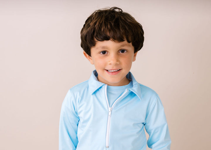 Henry Half Zip -  Cotton Candy Blue, Pure Coconut