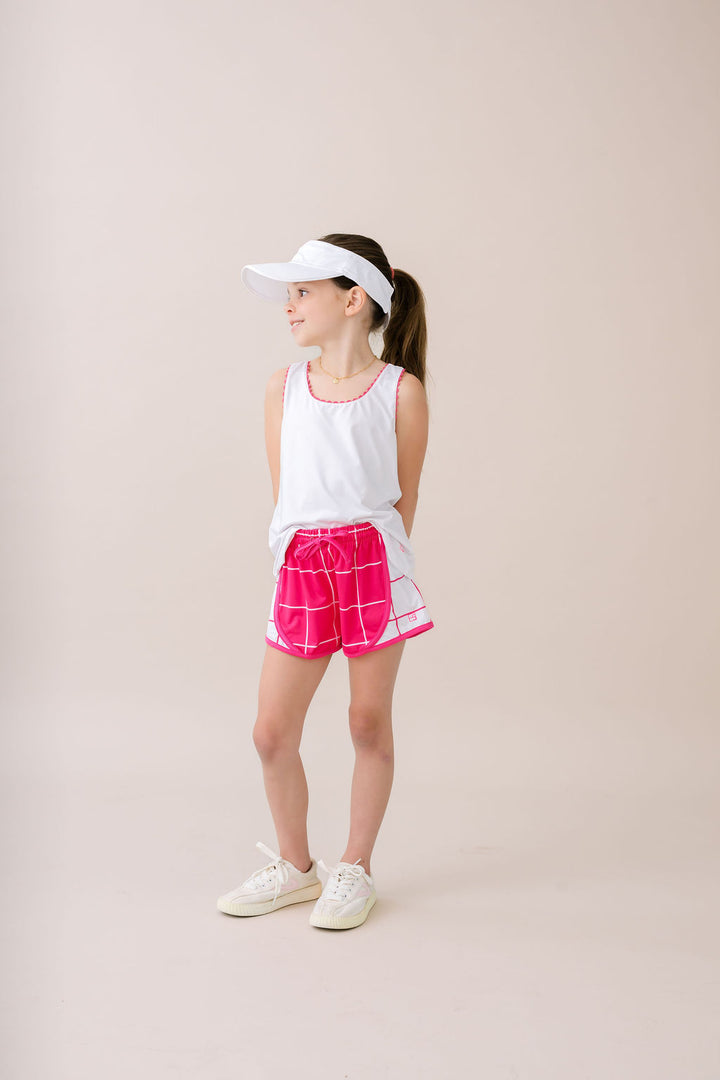 Riley Tank -  Pure Coconut, Power Pink Ric Rac