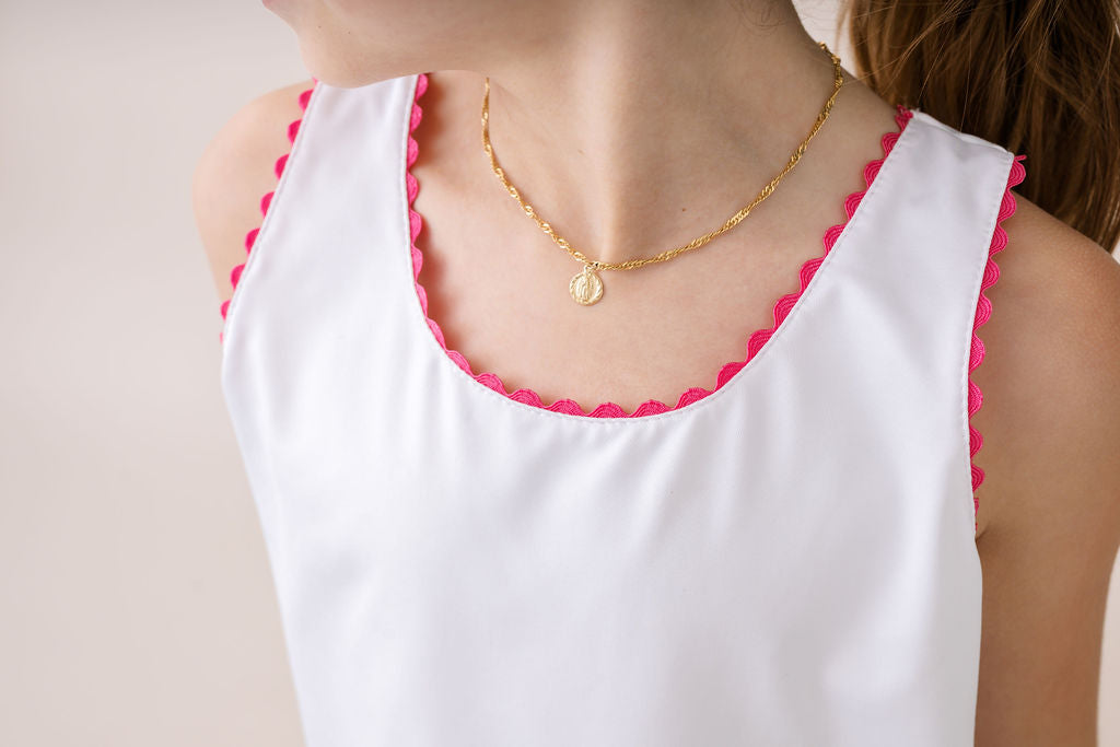 Riley Tank -  Pure Coconut, Power Pink Ric Rac